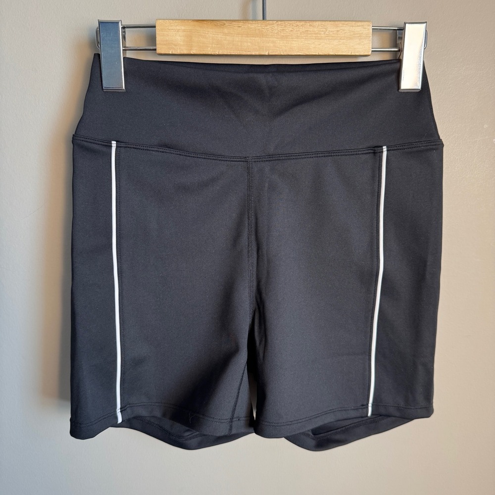IVL Collective Womens Sz 6 High Rise Biker Shorts Black White Piping Activewear - Picture 3 of 10
